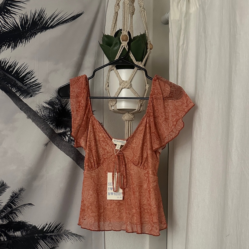 See You Monday Terracotta Flutter Sleeve Blouse